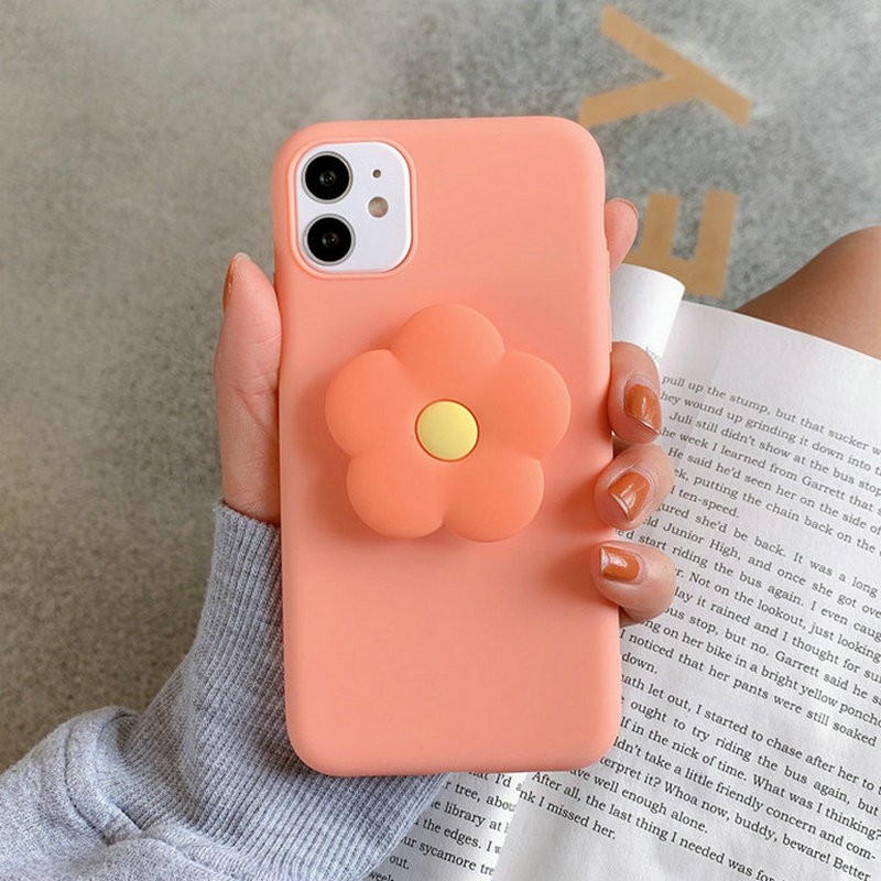 Ốp lưng Redmi Note 9 9S 9T 9A 9C 8 8A 7 7A 6 5 4 4X POCO M3 X3 NFC Xiaomi MI 10T Pro Candy Solid Color Soft TPU Case Cover+Flower Holder