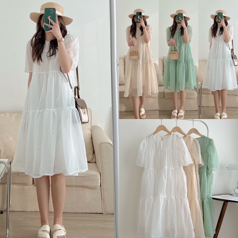 [Ảnh thật/Video]Đầm babydoll Wwhitee chất lụa tơ thiết kế ba tầng Hàn Quốc Váy công chúa đẹp nhẹ nhàng