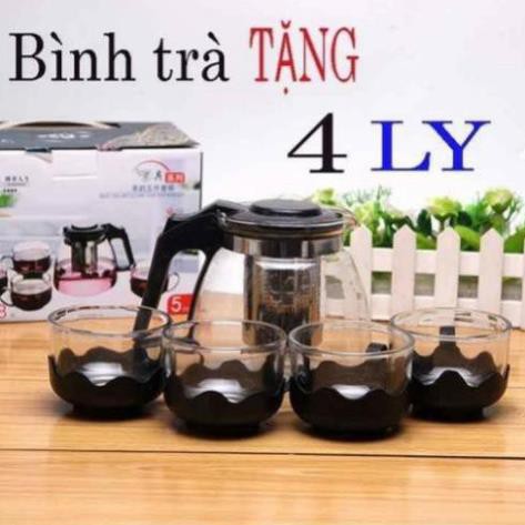 Bình Lọc Trà Thủy Tinh Tặng Kèm 4 Ly Sang Trọng - CÓ LỖi LỌC TRÀ INOX - BÌNH PHA TRÀ CHẾ CAFE TIỆN LỢI 2in1 Đẳng Cấp San