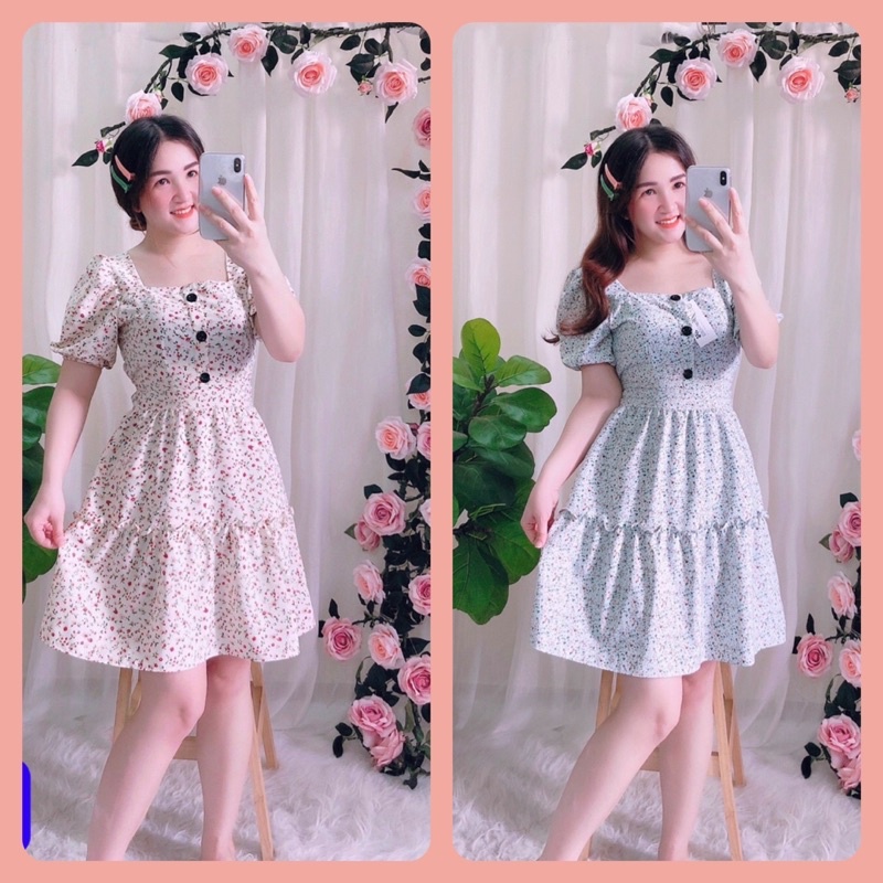 Đầm nút hoa nhí tay phồng (hình thật+video)