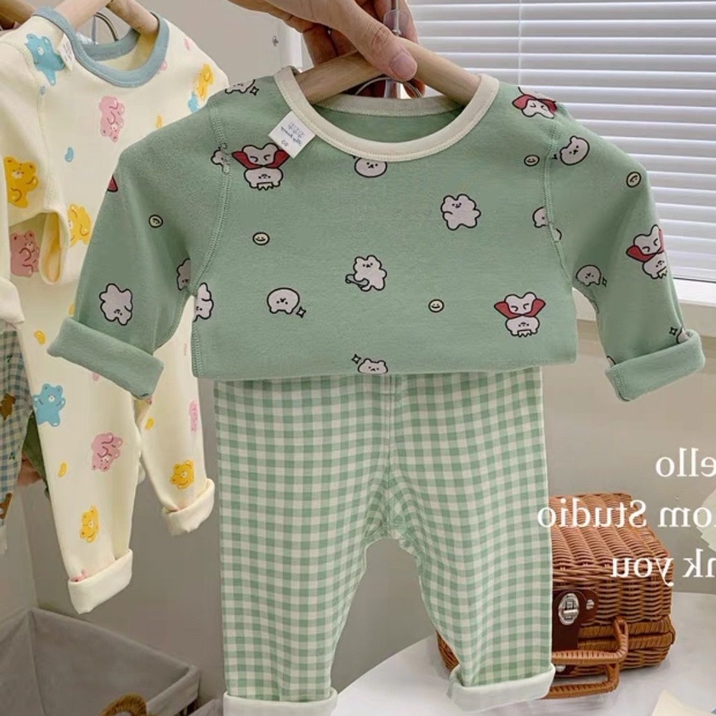 [Hàng Mới Về] Bộ Đồ Ngủ Bằng Cotton Nguyên Chất Dài Tay Thoáng Khí Thoải Mái Thời Trang Mùa Thu Cho Bé Gái