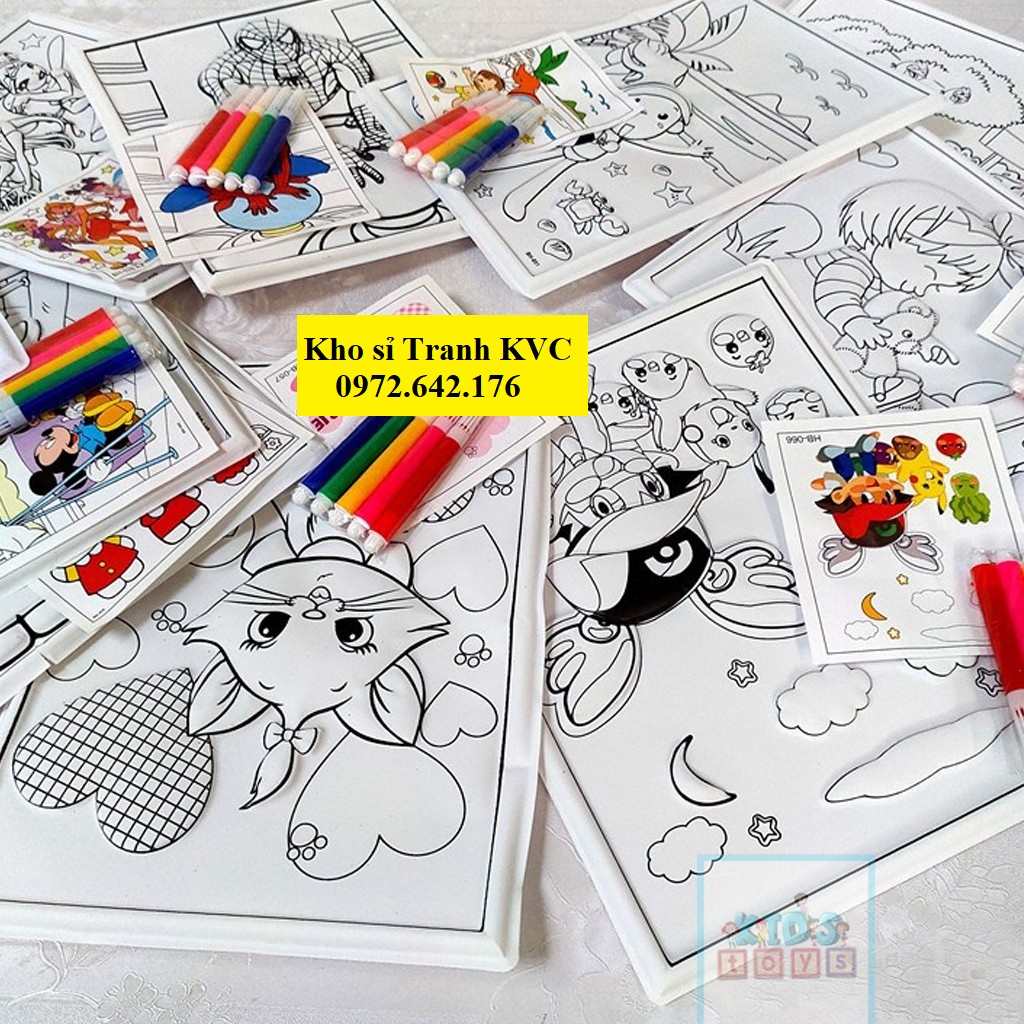 - 100 tranh nhựa 3D Tô màu kèm bút dạ