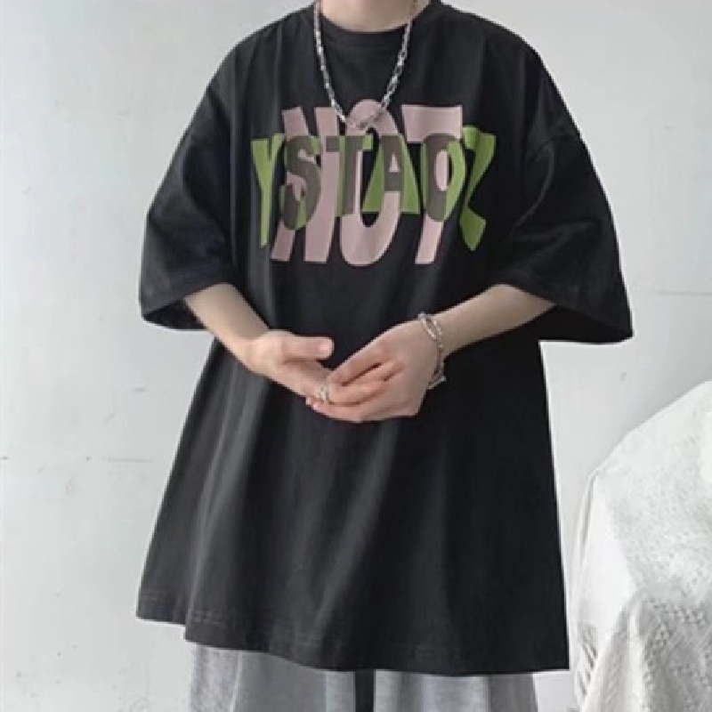 Áo Thun Nam Tay Ngắn Dáng Rộng Có In Chữ Phong Cách Hàn Quốc Thời Trang