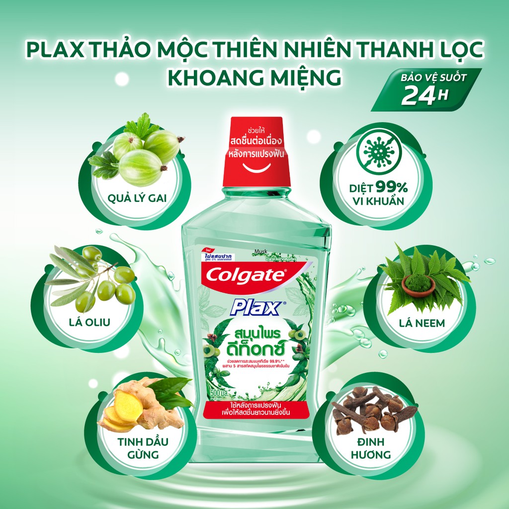 [Mã FMCGCO5 giảm 8% đơn 250K] Nước súc miệng Colgate Herbal Detox 500ml