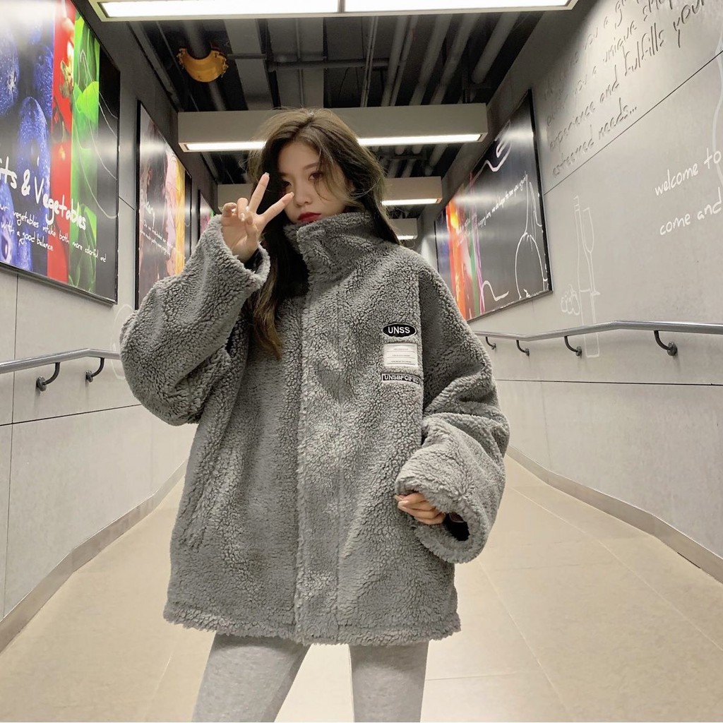 (sẵn hàng)Áo khoác thu đông lót lông dày ấm mặc được 2 mặt phong cách hàn quốc hàng L1 | BigBuy360 - bigbuy360.vn