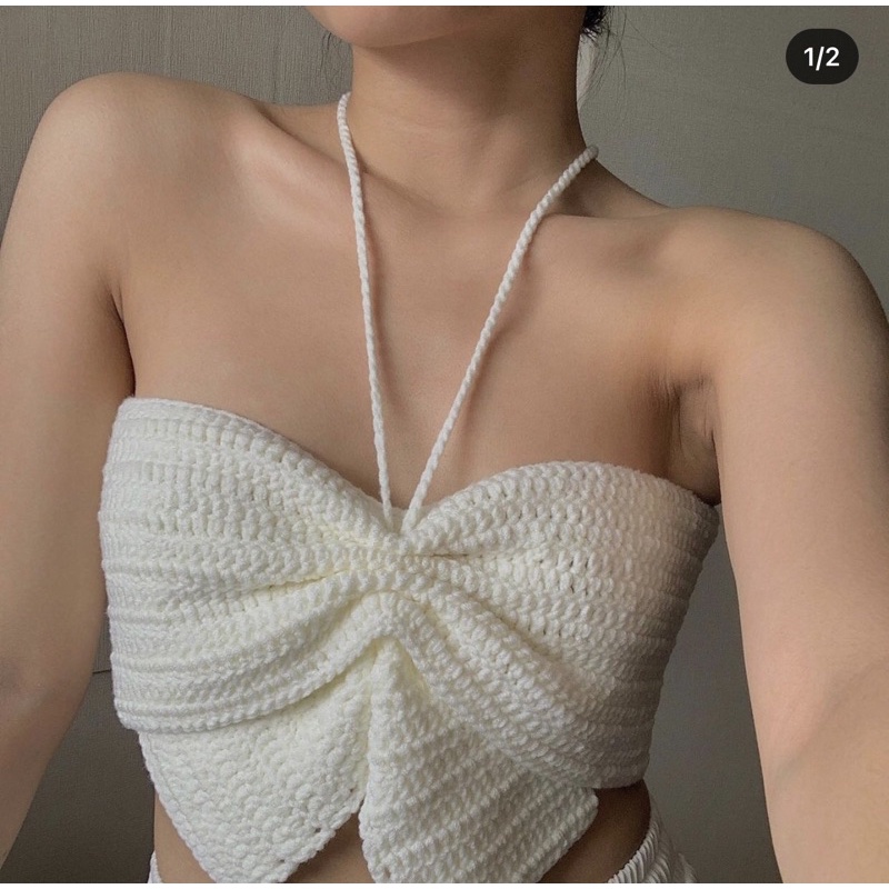 HIN Croptop butterfly áo đan móc thủ công