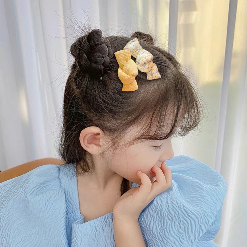 Kẹp Tóc Nơ Vải In Hoa Dễ Thương Phong Cách Hàn Quốc Cho Bé Gái