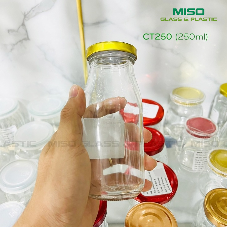 Combo 6 chai thủy tinh tròn đựng thức uống 250ml CT250