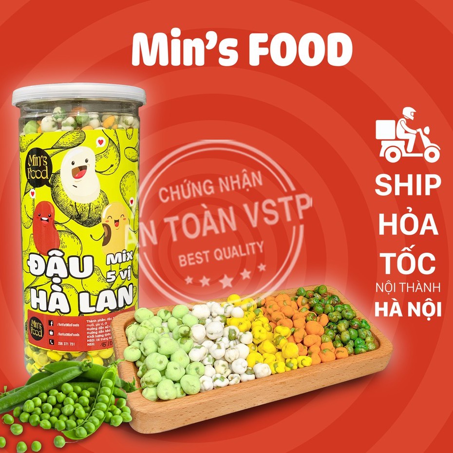 Đậu hà lan 5 vị wasabi phô mai tỏi ớt vị sữa rau củ 450gr ăn vặt Min’s Food HN