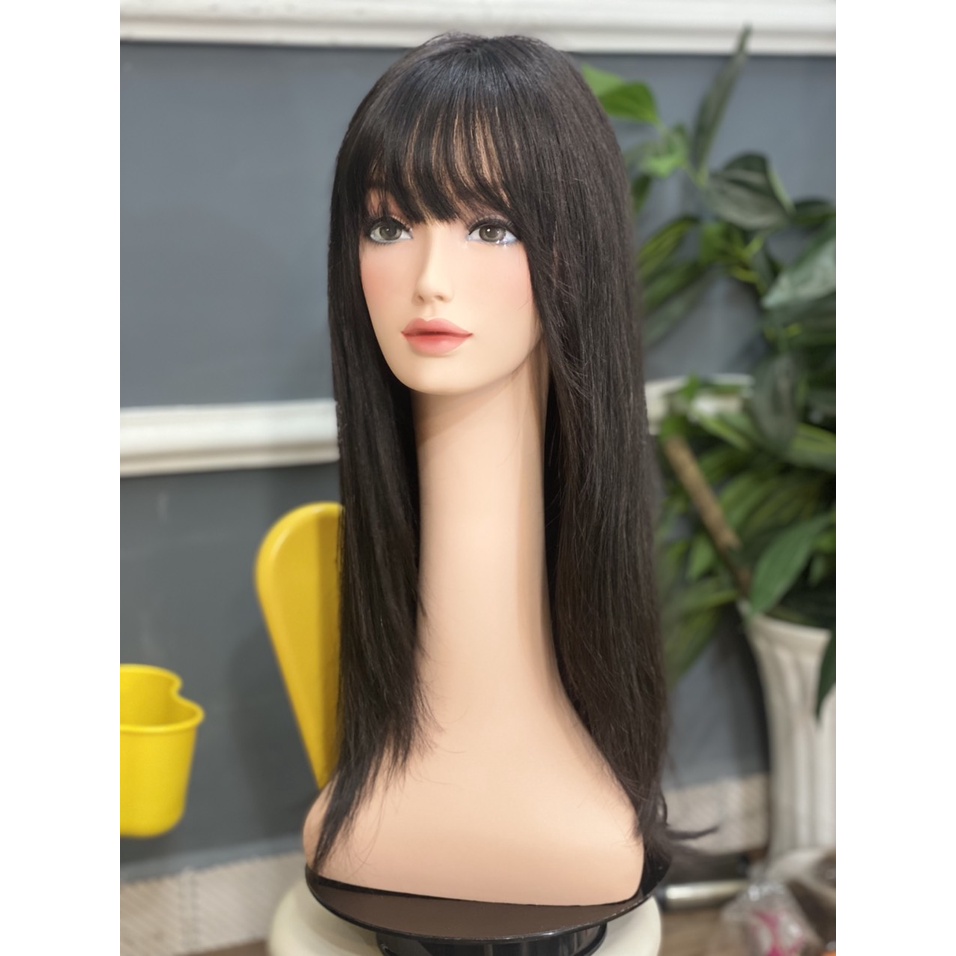 Tóc giả nguyên đầu đầu bằng tóc thật 100% mượt đẹp siêu da 3D cao cấp 50cm