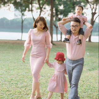 Set gia đình(gồm đầm mẹ,áo bố,đầm bé gái)(ảnh thật)