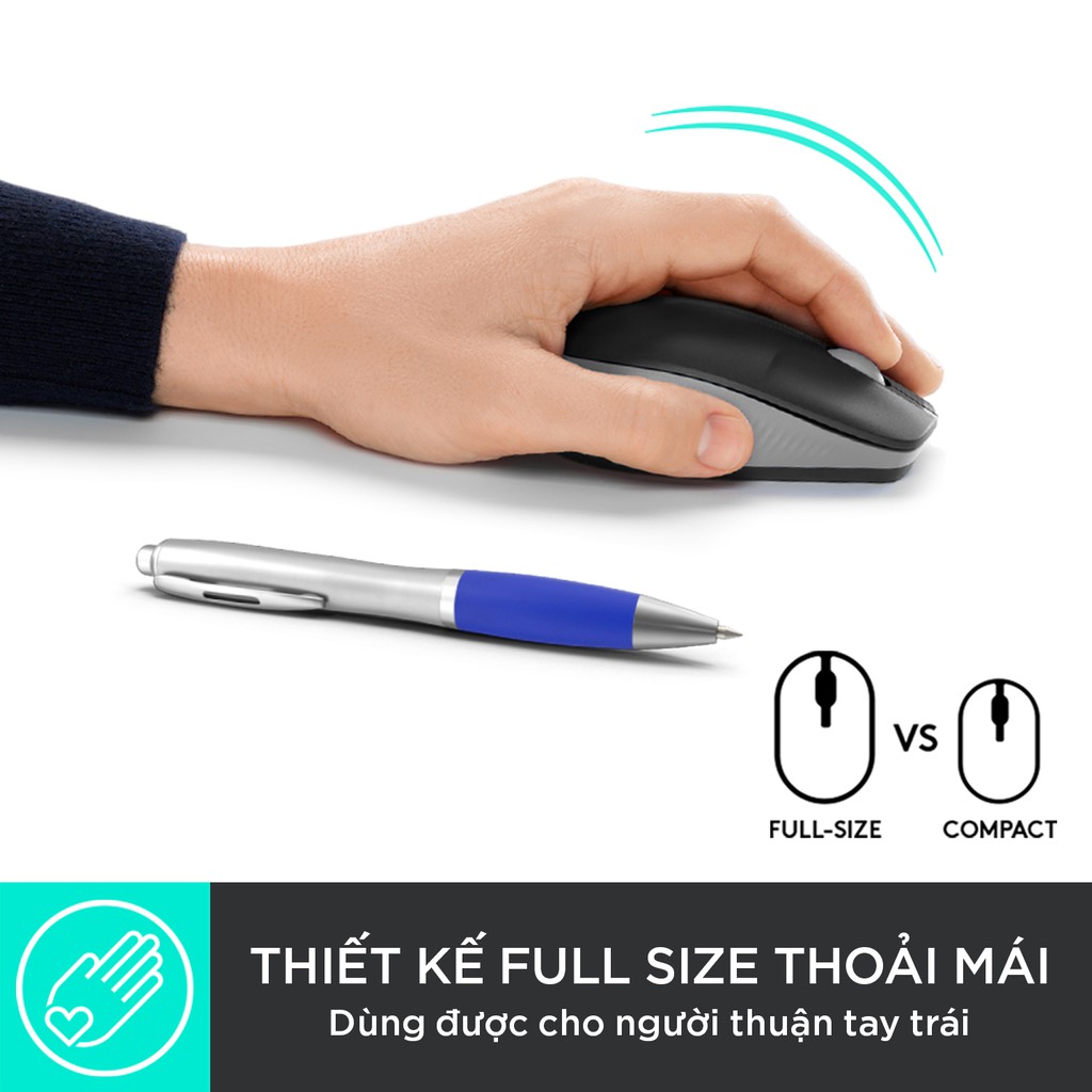 [Mã ELMALL10 giảm 10% đơn 500K] Chuột không dây Logitech M191 - USB, form to, cuộn chính xác, phù hợp PC/ Laptop