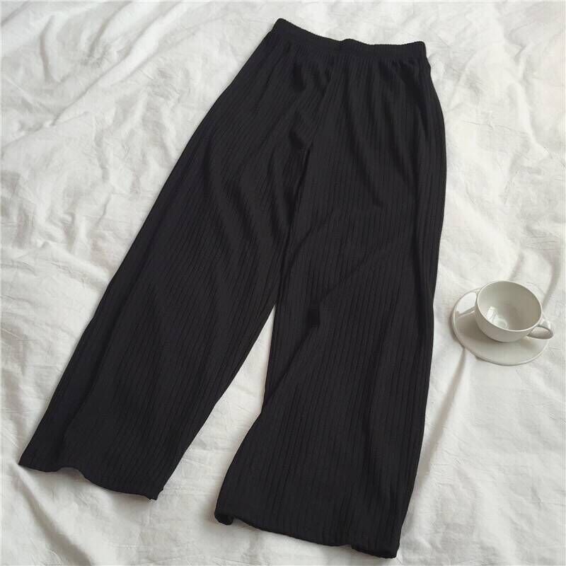 Quần Dài Ống Rộng Lưng Cao Màu Đen Size S-5xl Thời Trang Cho Nữ