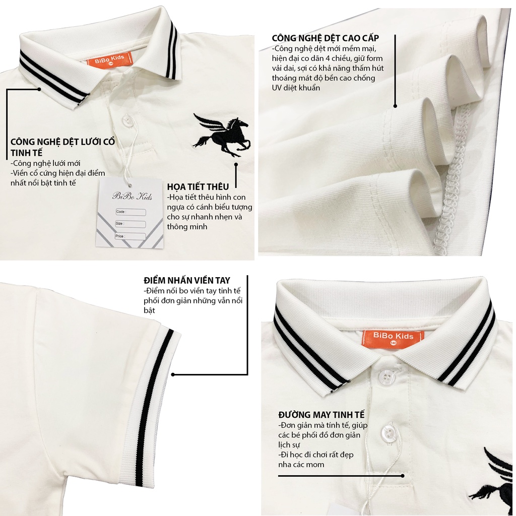 Áo Polo bé trai bé gái áo thun có cổ chất liệu cotton cao cấp co dãn 4 chiều họa tiết thêu cực đẹp cho các bé