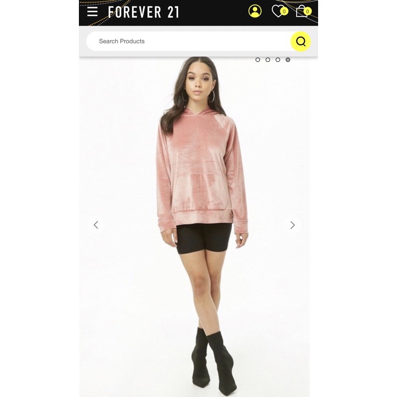 Áo hoddie nhung lửng màu hồng baby , pastel pink hoddie Forever 21 ,like new 100%