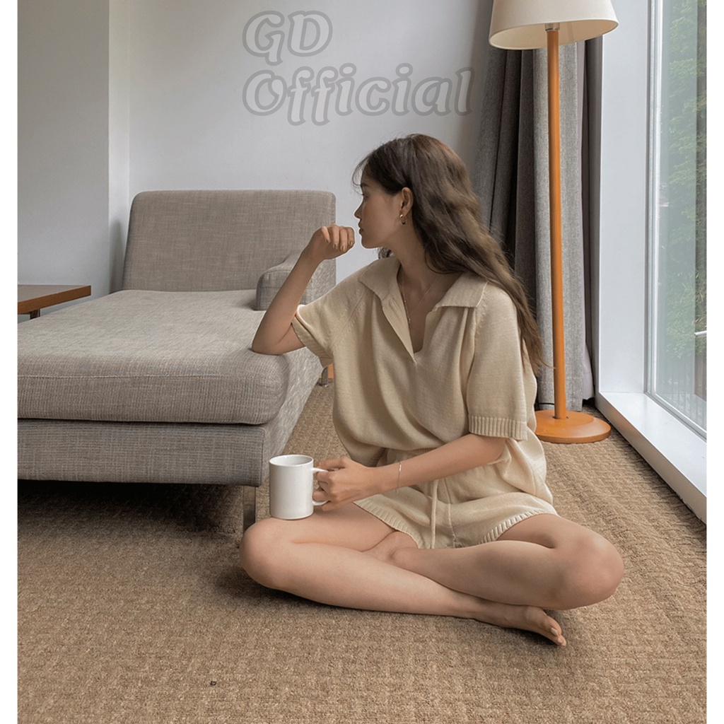 N4|Set bộ thể thao, mặc nhà mùa hè gồm áo và quần short ngắn len tăm dáng rộng GD Official