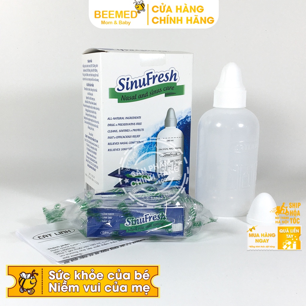 Bình rửa mũi SinuFresh Cát Linh - Tặng kèm 10 gói muối - Chăm soc mũi xoang - Chính hãng