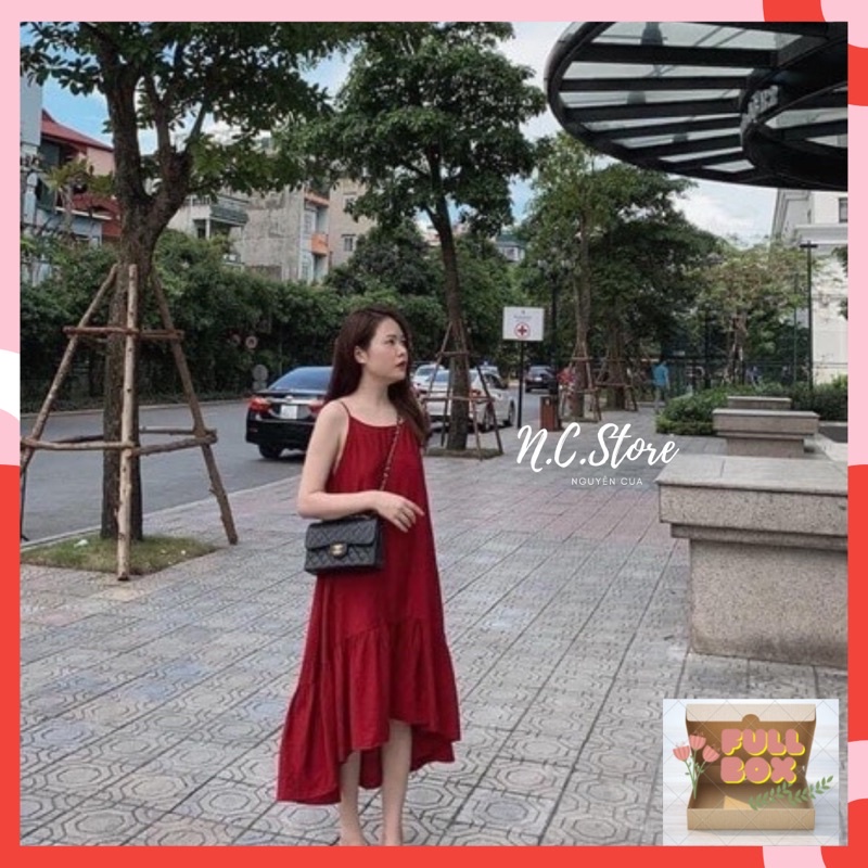 Đầm 2 Dây Chân Cá Maxi Chất Đũi Siêu Mát