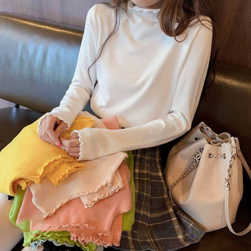 Áo Giữ Nhiệt Viền Bèo Cổ 3p Nỉ Bông Mỏng Phong Cách Dễ Thương ❤️