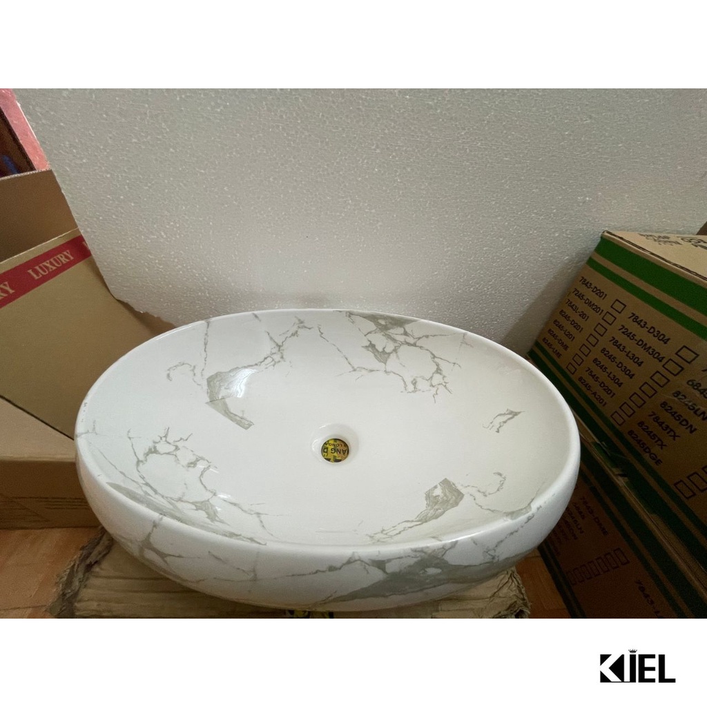 Chậu lavabo  elip - chậu rửa mặt hoa văn vân đá cao cấp KB066 chính hãng , bảo hành 10 năm