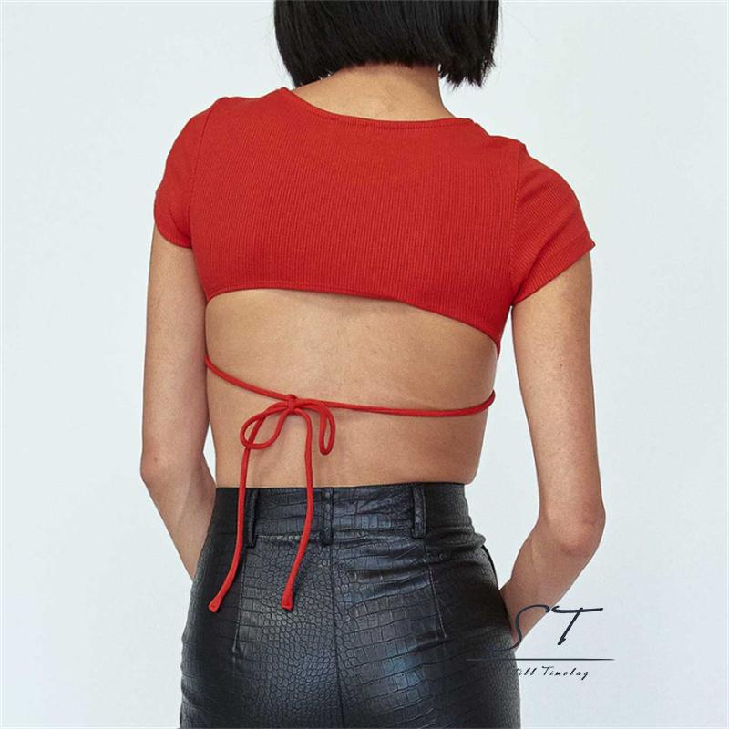 Áo Thun Crop Top Tay Ngắn Cổ Tròn Màu Trơn Thời Trang Mùa Hè CY03