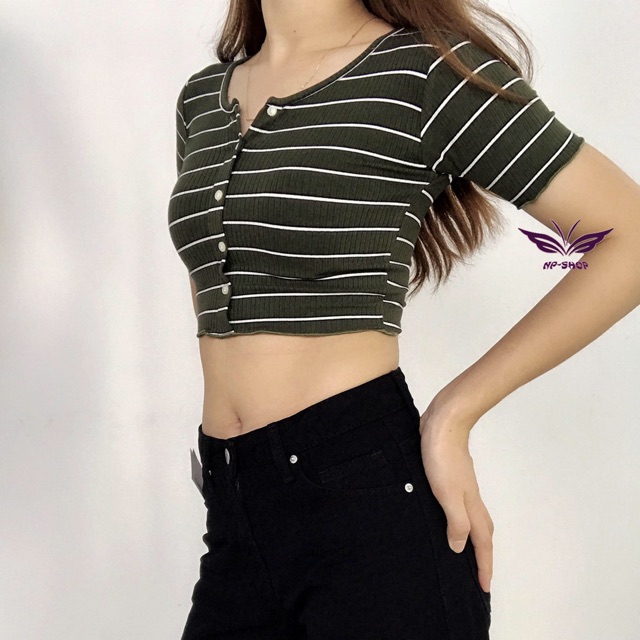 áo croptop nữ kiểu sọc, áo thun ôm trên rốn NPAO003