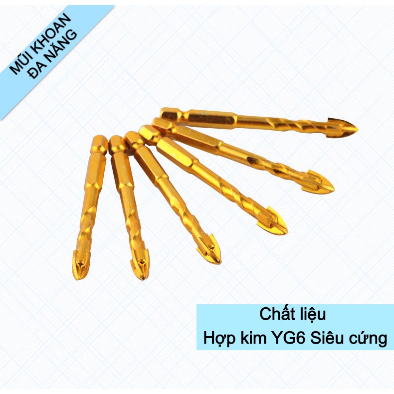 Mũi khoan đa năng chuôi lục giác đầu chữ Thập dài 78mm size 6-8-10-12mm Voto màu vàng