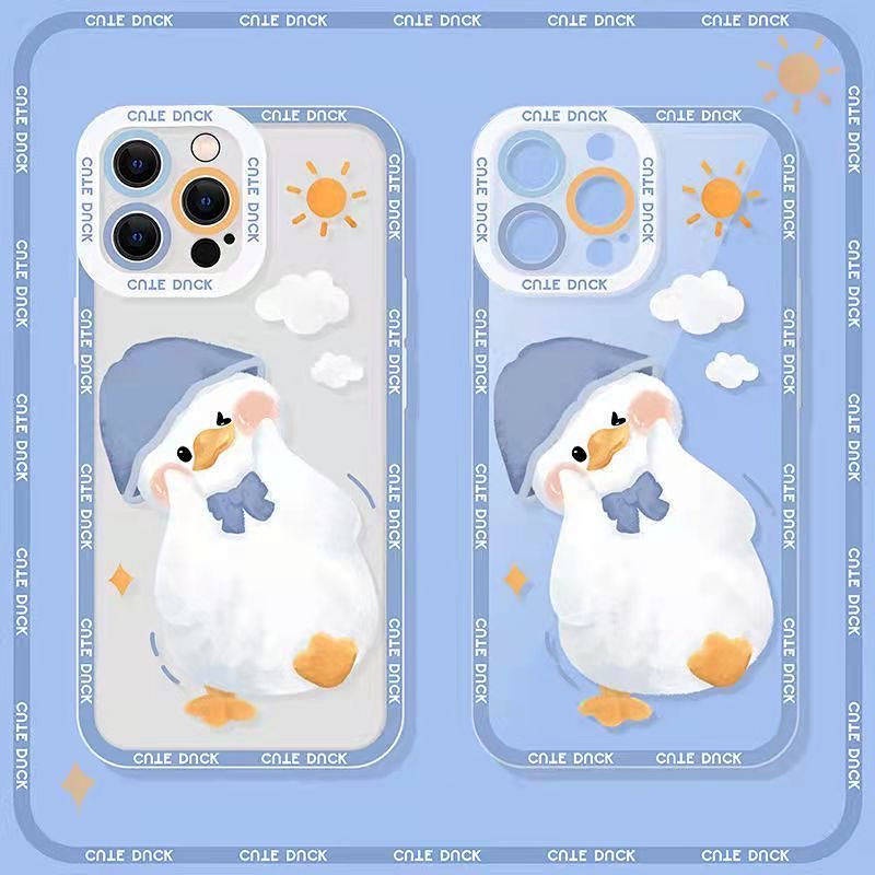Cute Head Tilt Duck Apple 13/12 Phone Case Iphone11promax Transparent Xs Straight Edge XR Protective Case 78P NwPw
