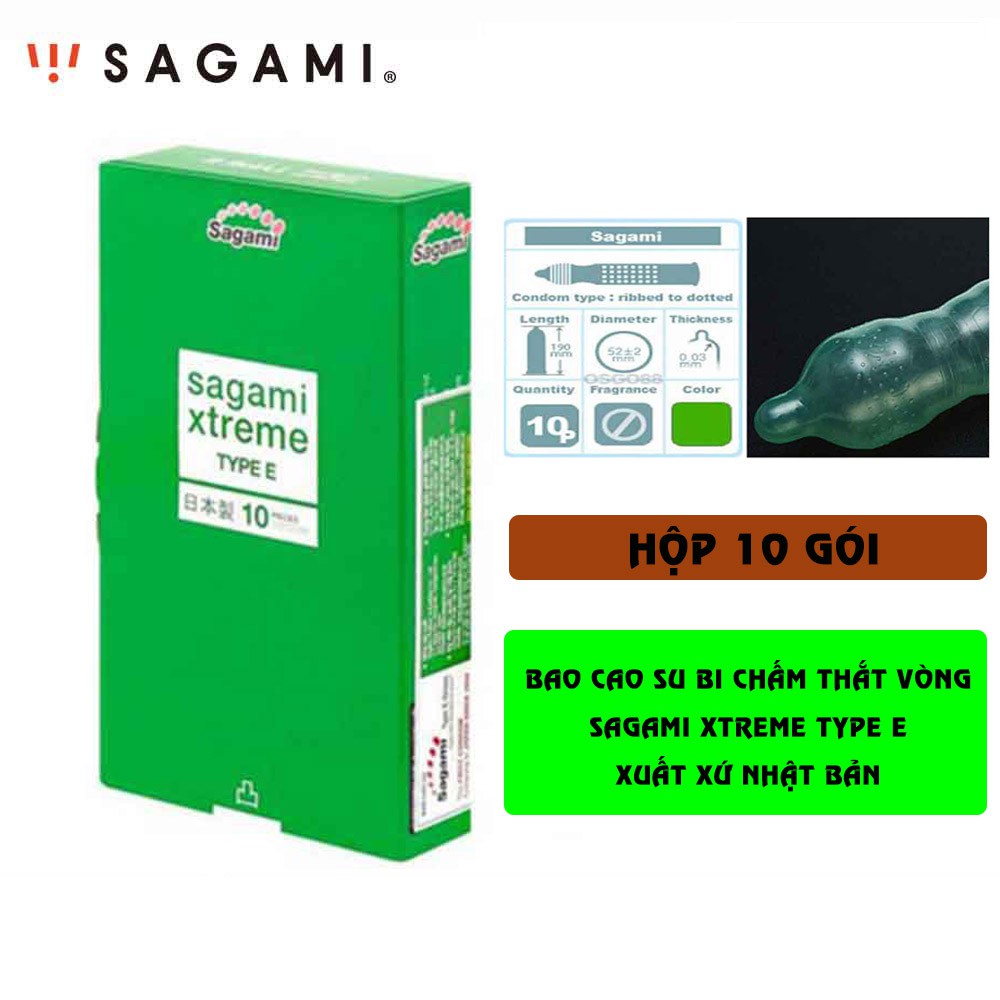 Hộp 10 Bao Cao Su Nhật Bản Bi Chấm Thắt Vòng SAGAMI XTREME TYPE E