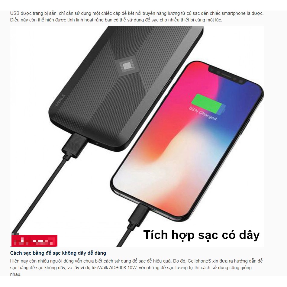 Đế sạc không dây iWalk 10W – Hai cách sạc tiện lợi,,Sạc không dây iPhone 8 : , Galaxy S8: 3,5 tang 1 pin samrt  20000ma