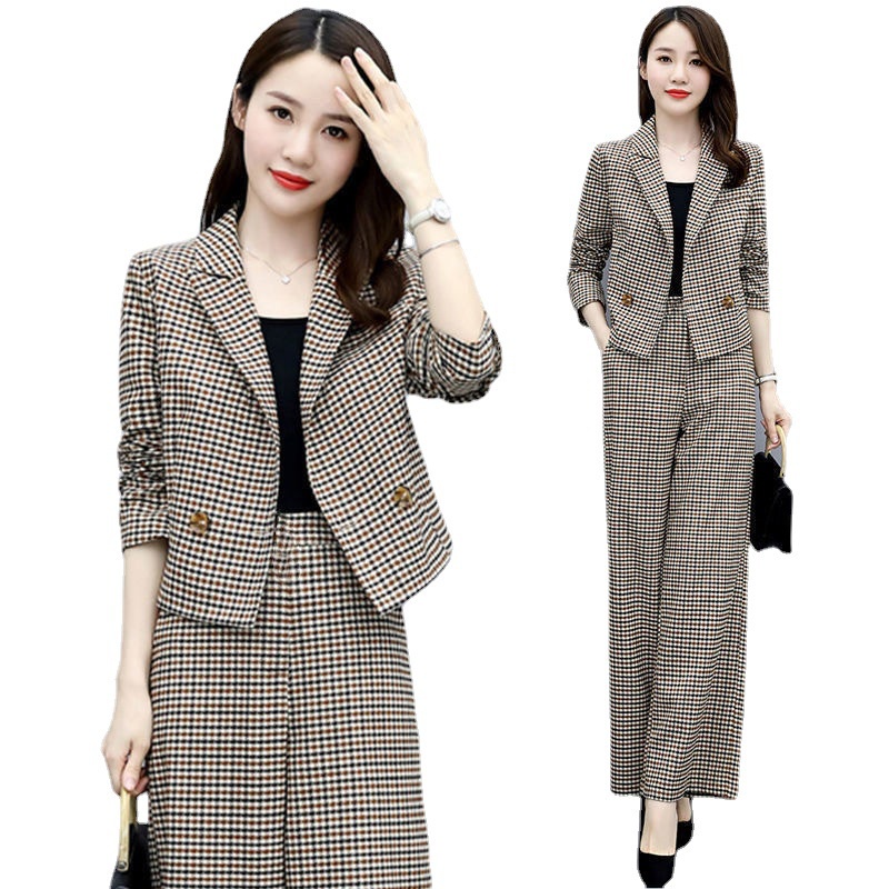 Bộ Áo Khoác Vest Tay Dài Kẻ Sọc + Quần Dài Ống Rộng Phong Cách Hàn Quốc Thời Trang Cho Nữ C8526
