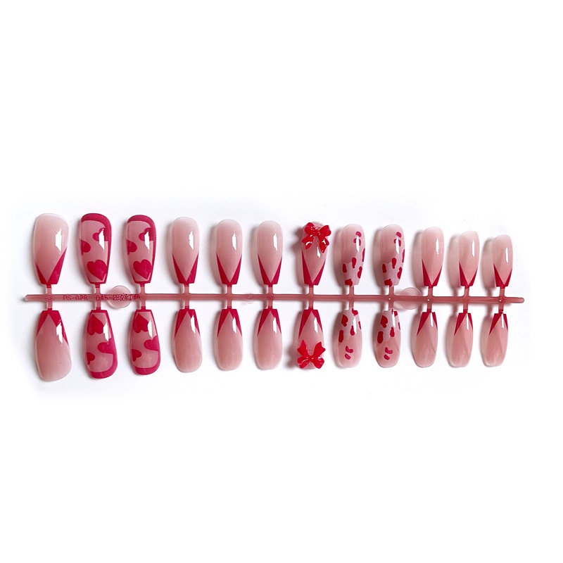 Móng tay giả đính nơ dài vuông Jojo X22 móng giả nailbox thời trang kute kèm keo dán tự làm tại nhà