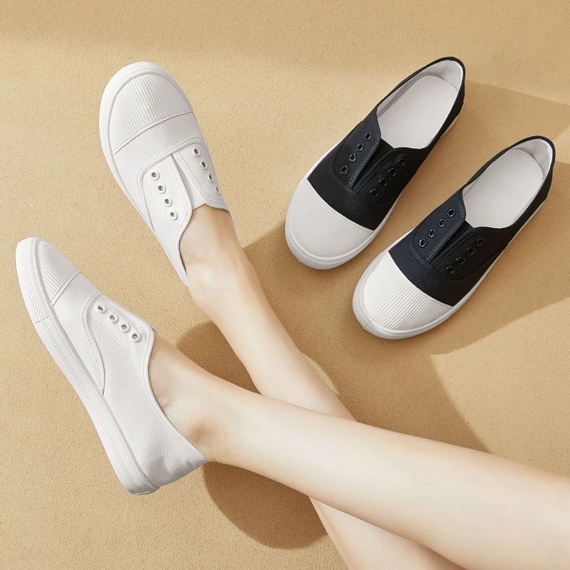 Giày Canvas Mùa Hè Màu Trắng Đế Bằng Thoải Mái Dễ Phối Đồ Phong Cách Hàn Quốc Hàng Mới 2022 Cho Nữ
