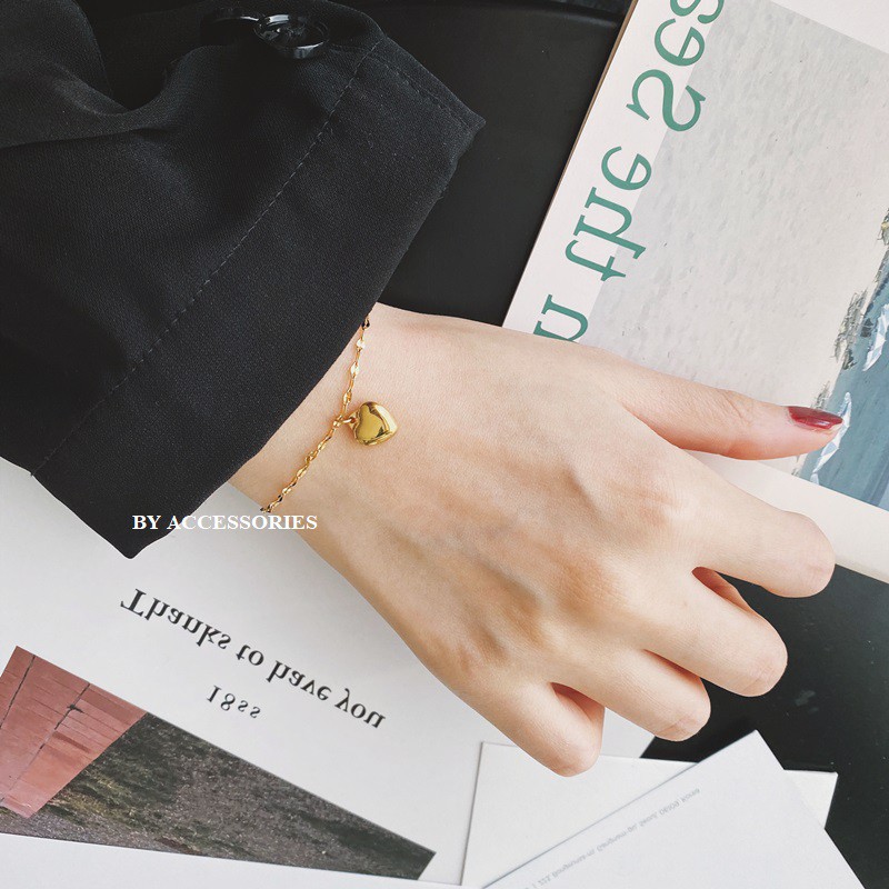 Lắc tay titan xích trái tim đơn giản không gỉ