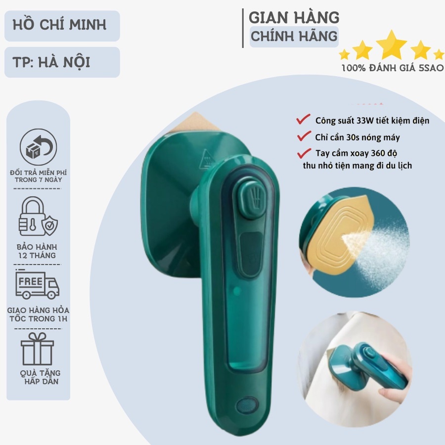 Bàn ủi hơi nước cầm tay mini, bàn là hơi nước mini du lịch 33w nhỏ gọn tiện dụng, bảo hành 12 tháng