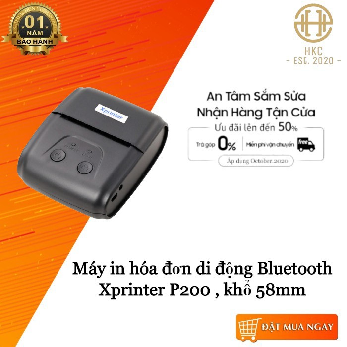 Máy in hóa đơn di động Bluetooth Xprinter P200 , khổ 58mm