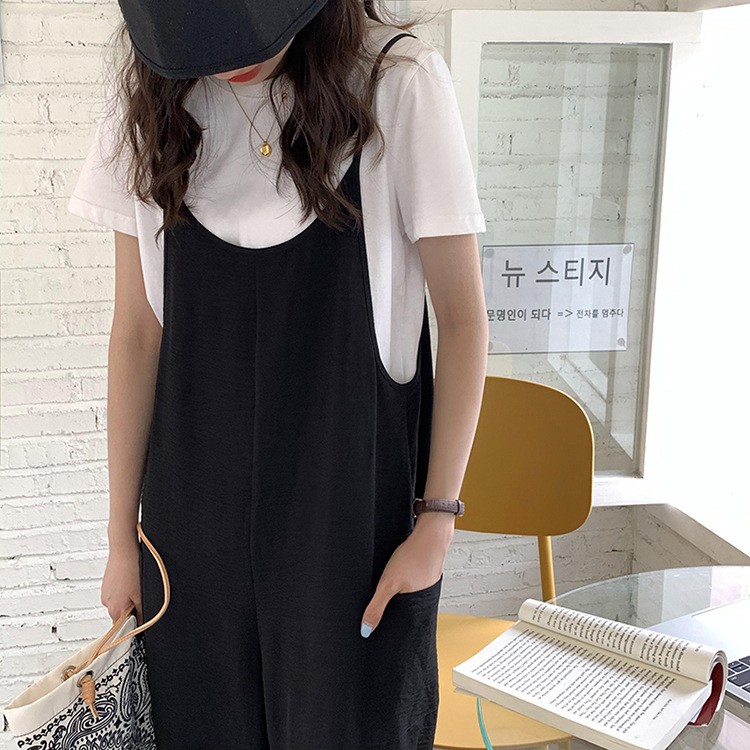 [Mã SKAMPUSHA7 giảm 8% tối đa 50K đơn 250K] Jumpsuit dài Jum ống rộng 2 dây Form rộng Mùa Hè Ulzzang Hàn Quốc Thời trang