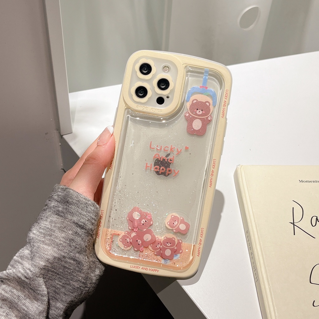 Ốp Điện Thoại Dẻo Họa Tiết Hoạt Hình Heo Có Nước Kim Tuyến Lấp Lánh Chống Rơi Cho iPhone 14 / 13 / 12PRO MAX / 11 / 13PRO MAX