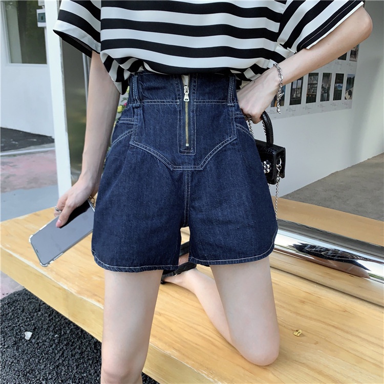 Quần Đùi Jeans Nữ Khóa Kéo Cạp Cao Phong Cách,Quần Short Bò Cạp Giữa Eo Nữ Ống Rộng