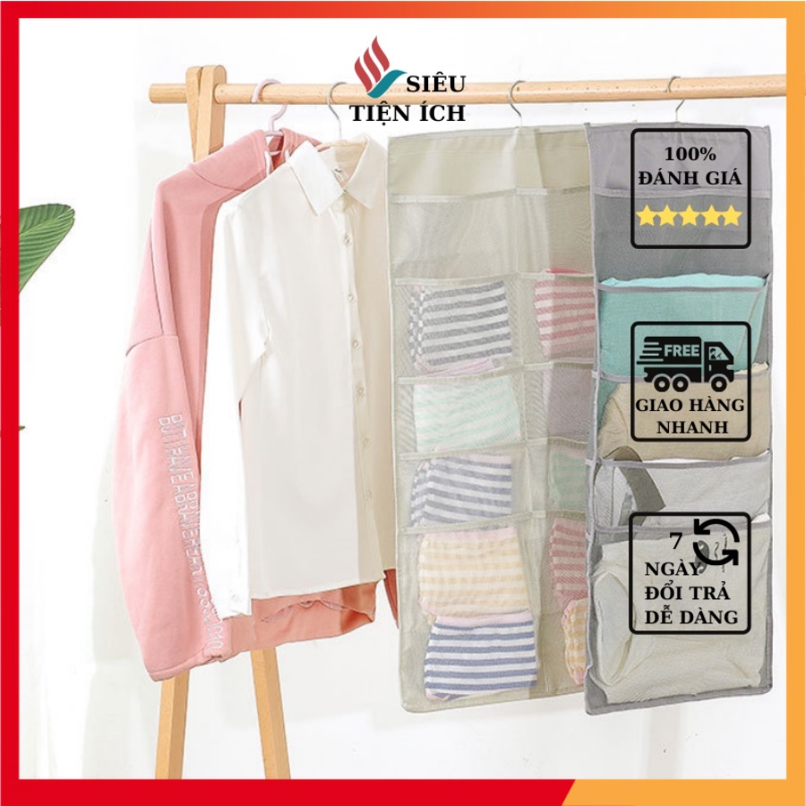 Túi vải đựng đồ lót tất vớ 2 mặt nhiều ngăn treo tường tiết kiệm không gian