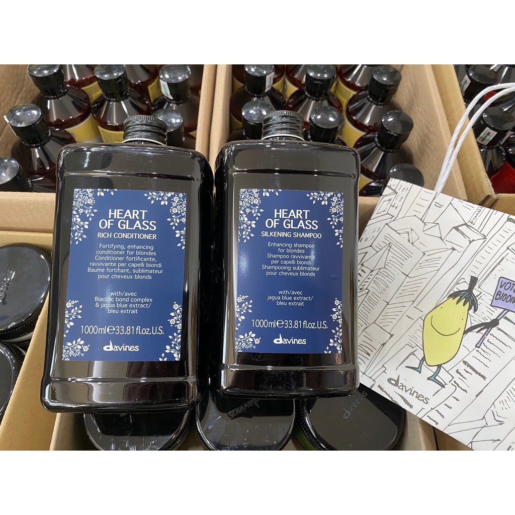 Dầu gội xả Davines Heart Of Glass Silkening làm sạch tóc màu vàng sáng 1000ml