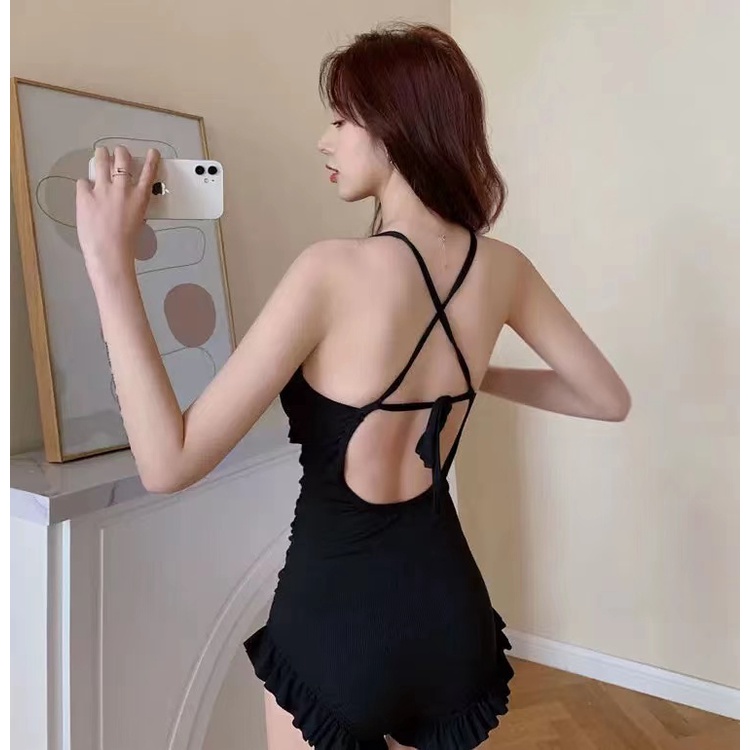 Bộ Đồ Bơi Một Mảnh Hở Lưng Mềm Mại Màu Đen Thời Trang Mùa Hè Quyến Rũ Cho Nữ
