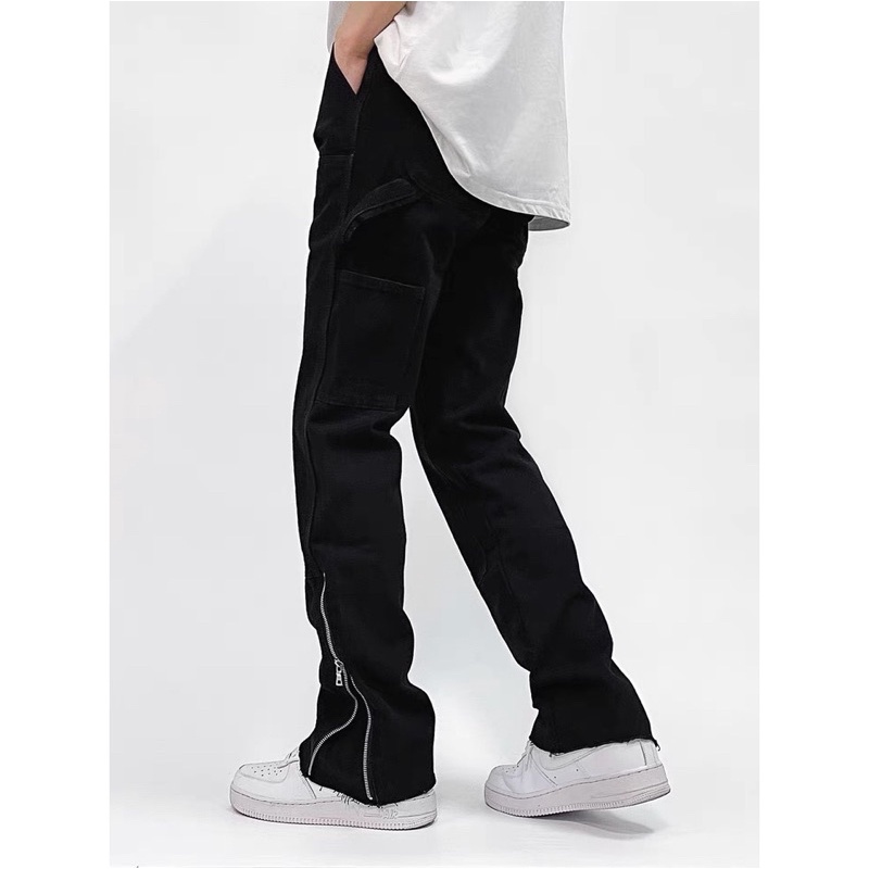 Quần jeans loe nam double knee xả lai mix zip