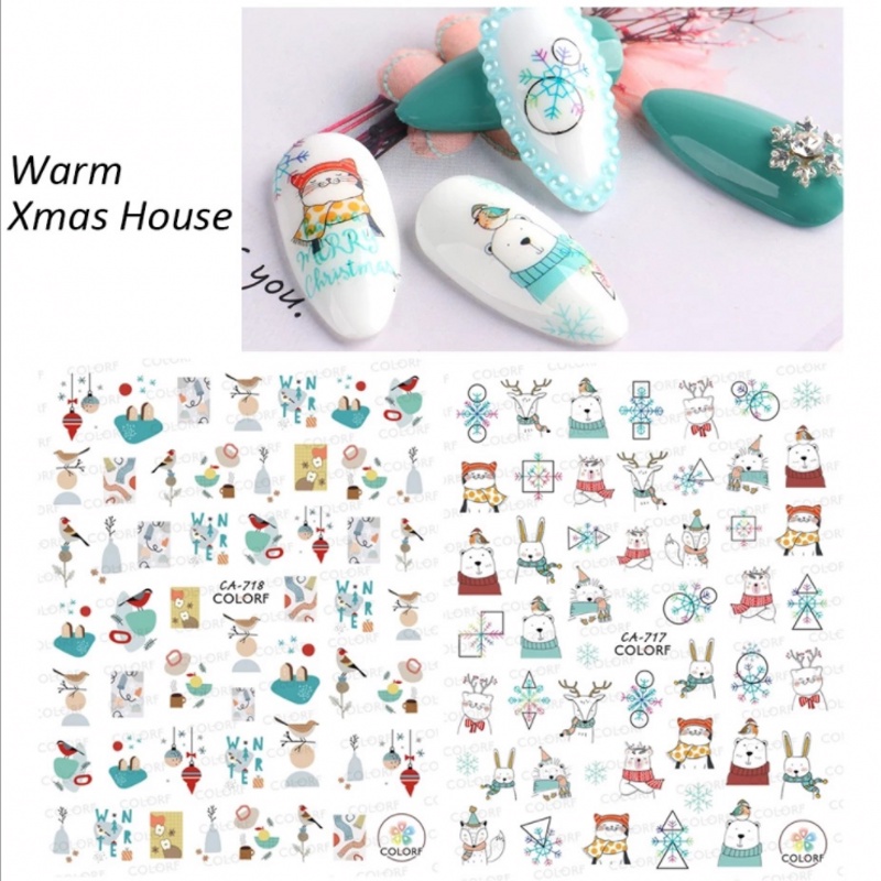 [Hàng mới về] Hình dán trang trí móng tay nghệ thuật hình cây thông/ hoa tuyết hoạt hình 3D