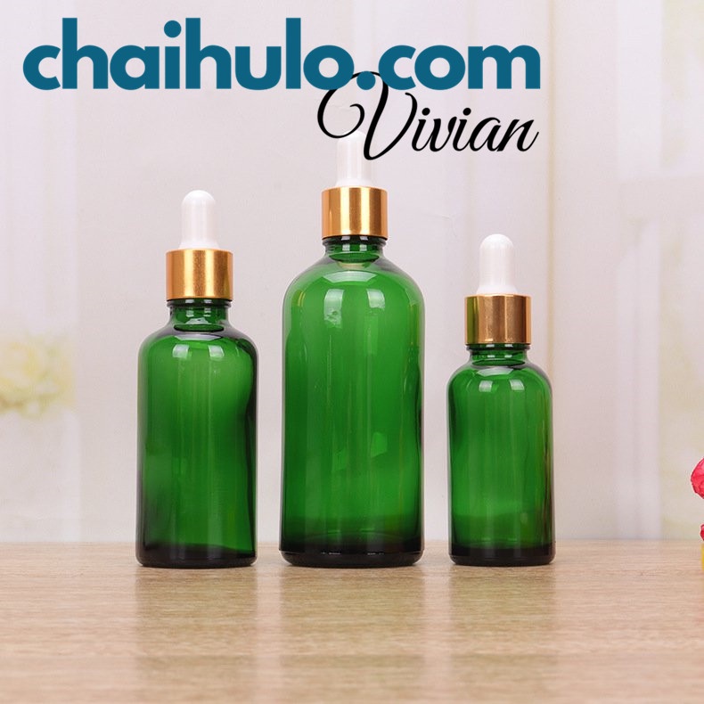 Chai đựng tinh dầu serum màu xanh lá nắp bóp vàng ống thủy tinh nhỏ giọt 5ml 10ml 15ml 20ml 30ml 50ml 100ml