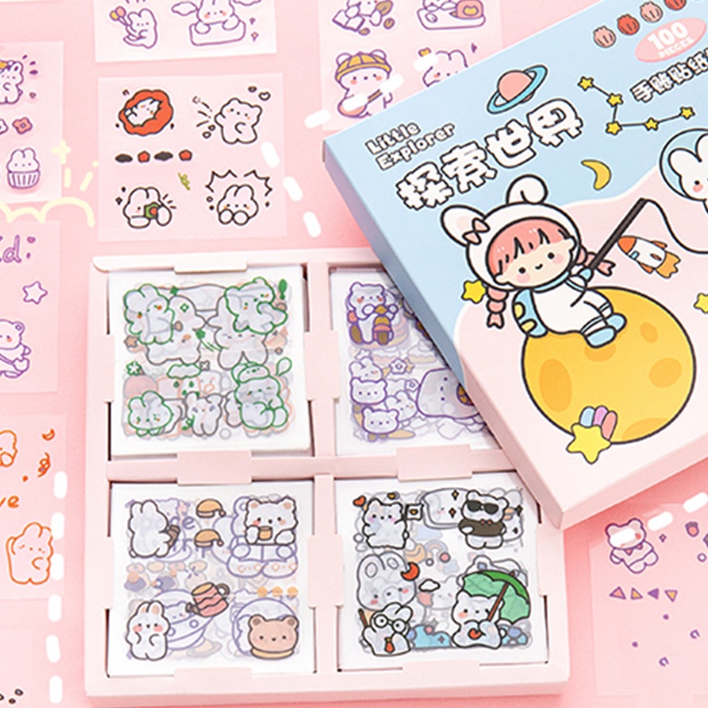 Set 100 Tờ Nhãn Dán Họa Tiết Hoạt Hình Dễ Thương Trang Trí Nhật Ký DIY