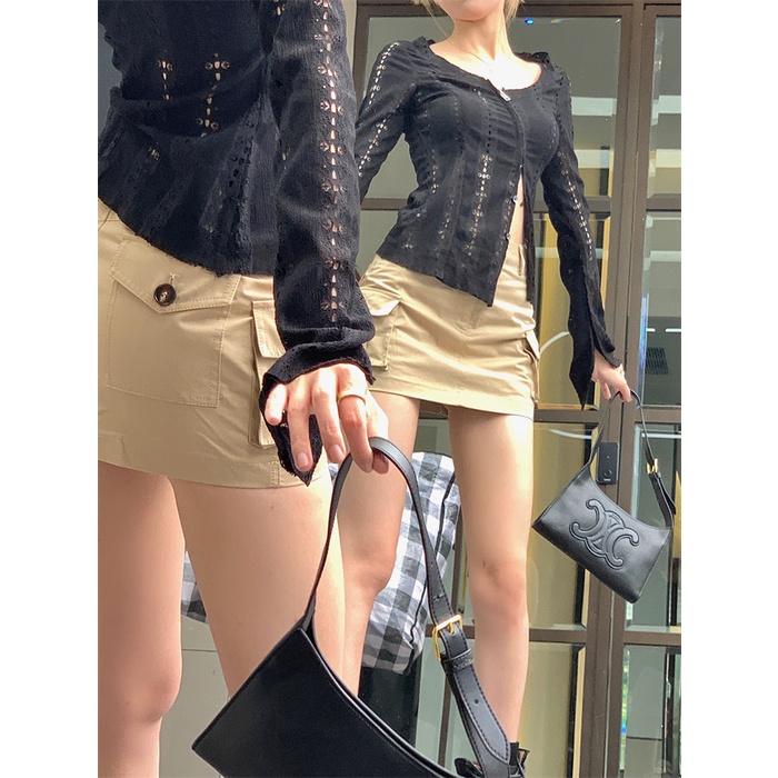 Cocory vn Set Áo Hở Lỗ + Chân Váy Chữ A Lưng Cao Thời Trang Nữ