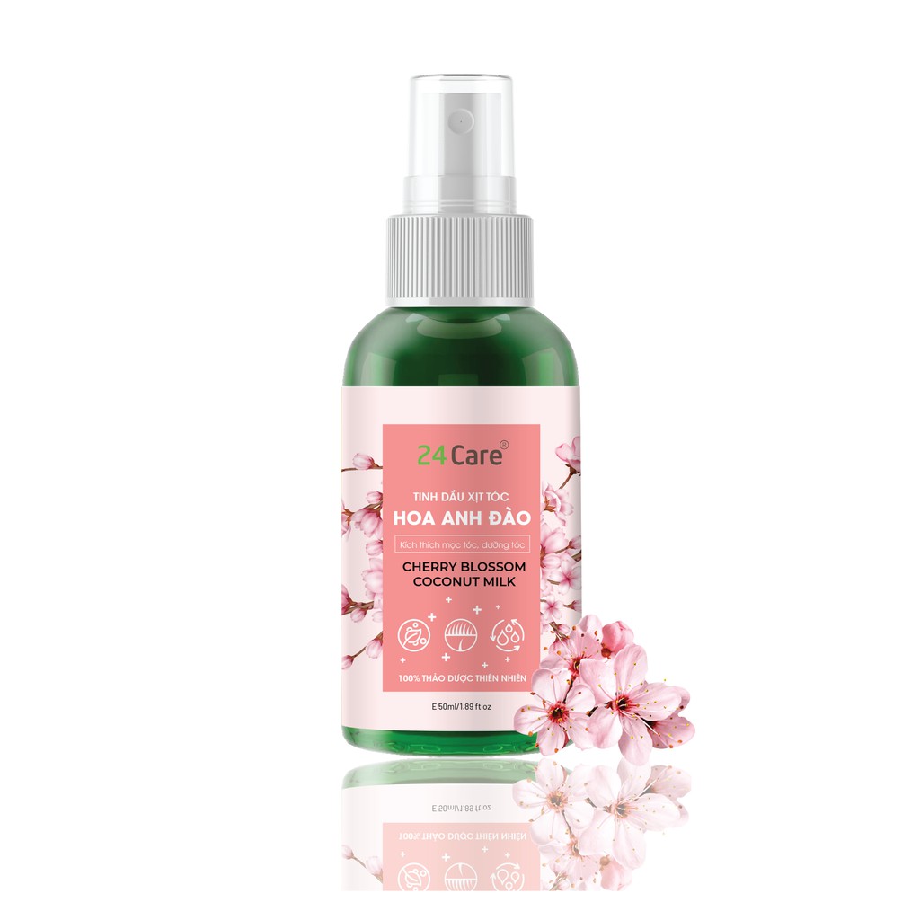 Xịt tóc bưởi / Hoa Anh Đào 24Care 50ml - Ức chế melanin, chống bạc tóc, gãy rụng, dưỡng tóc chắc khỏe, mềm mượt | BigBuy360 - bigbuy360.vn