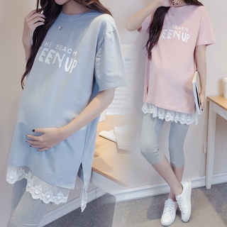 Set áo thun ngắn tay + quần lửng lưng thun thời trang cho mẹ bầu