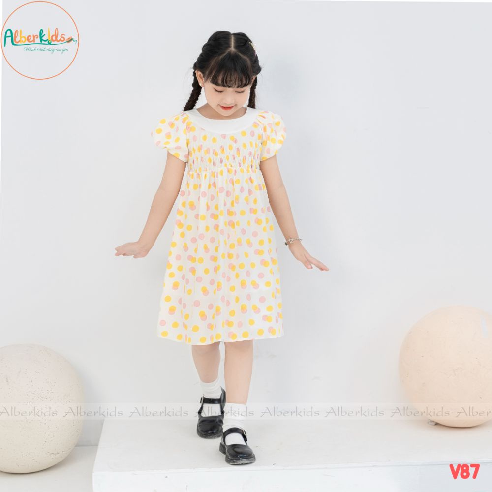 Váy cho bé gái ALBER KIDS  hoạ tiết chấm bi  xinh đẹp Vanila Dress cho trẻ em 2,3,4,5,6,7,8,9,10,11,12 tuổi [V87]
